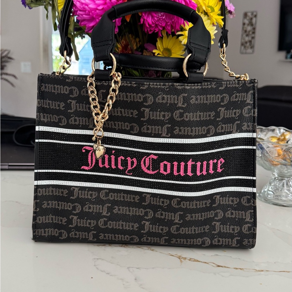 Juicy Couture Black and Pink Satchel with Gold Chain